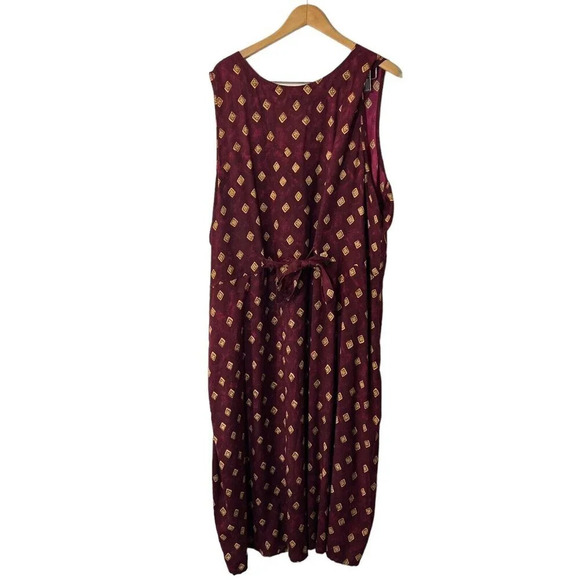 Blair NWT Long Vintage Dress Plus 3XL Dark Red Beige Geometric Diamond Patterned - Picture 2 of 6